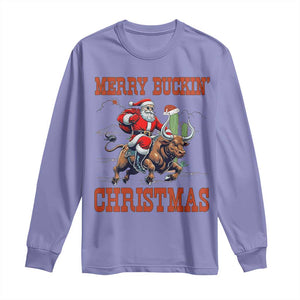 Western Black Santa Merry Buckin Christmas Long Sleeve Shirt Funny Rodeo TS12 Violet Print Your Wear