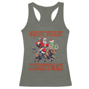 Western Black Santa Merry Buckin Christmas Racerback Tank Top Funny Rodeo TS12 Military Green Print Your Wear