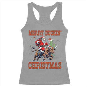 Western Black Santa Merry Buckin Christmas Racerback Tank Top Funny Rodeo TS12 Sport Gray Print Your Wear