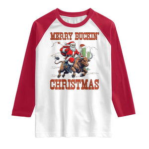 Western Black Santa Merry Buckin Christmas Raglan Shirt Funny Rodeo TS12 White Red Print Your Wear