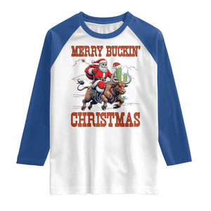 Western Black Santa Merry Buckin Christmas Raglan Shirt Funny Rodeo TS12 White Royal Print Your Wear