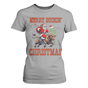 Western Black Santa Merry Buckin Christmas T Shirt For Women Funny Rodeo TS12 Sport Gray Print Your Wear