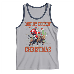 Western Black Santa Merry Buckin Christmas Tank Top Funny Rodeo TS12 Athletic Heather Navy Print Your Wear
