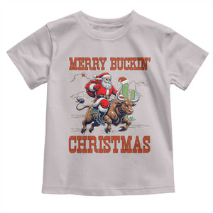 Western Black Santa Merry Buckin Christmas Toddler T Shirt Funny Rodeo TS12 Ice Gray Print Your Wear