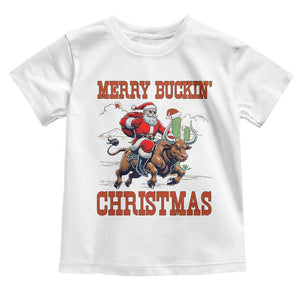 Western Black Santa Merry Buckin Christmas Toddler T Shirt Funny Rodeo TS12 White Print Your Wear