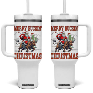 Western Black Santa Merry Buckin Christmas Tumbler With Handle Funny Rodeo TS12 One Size: 40 oz White Print Your Wear