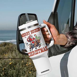 Western Black Santa Merry Buckin Christmas Tumbler With Handle Funny Rodeo TS12 Print Your Wear