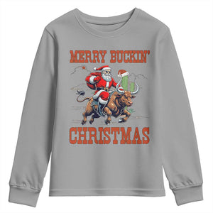 Western Black Santa Merry Buckin Christmas Youth Sweatshirt Funny Rodeo TS12 Sport Gray Print Your Wear