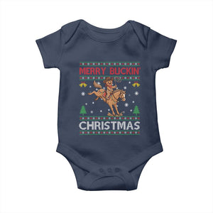 Funny Gingerbread Man Horse Rider Baby Onesie Merry Buckin Christmas Gift TS12 Navy Print Your Wear