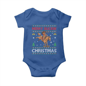 Funny Gingerbread Man Horse Rider Baby Onesie Merry Buckin Christmas Gift TS12 Royal Blue Print Your Wear