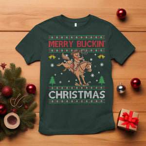 Funny Gingerbread Man Horse Rider T Shirt Merry Buckin Christmas Gift TS12 Dark Forest Green Print Your Wear