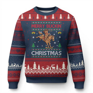 Funny Gingerbread Man Horse Rider Ugly Christmas Sweater Merry Buckin Xmas Gift TS12 Navy Red Print Your Wear