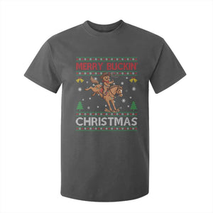Funny Gingerbread Man Horse Rider T Shirt For Kid Merry Buckin Christmas Gift TS12 Dark Heather Print Your Wear