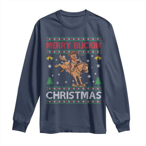 Funny Gingerbread Man Horse Rider Long Sleeve Shirt Merry Buckin Christmas Gift TS12 Navy Print Your Wear