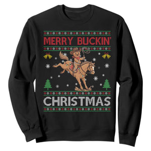 Funny Gingerbread Man Horse Rider Sweatshirt Merry Buckin Christmas Gift TS12 Black Print Your Wear