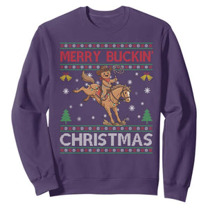 Funny Gingerbread Man Horse Rider Sweatshirt Merry Buckin Christmas Gift TS12 Purple Print Your Wear
