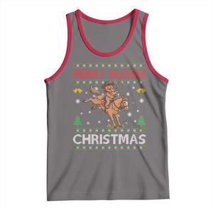Funny Gingerbread Man Horse Rider Tank Top Merry Buckin Christmas Gift TS12 Deep Heather Red Print Your Wear