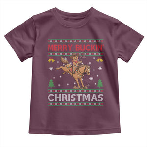 Funny Gingerbread Man Horse Rider Toddler T Shirt Merry Buckin Christmas Gift TS12 Maroon Print Your Wear