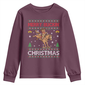 Funny Gingerbread Man Horse Rider Youth Sweatshirt Merry Buckin Christmas Gift TS12 Maroon Print Your Wear