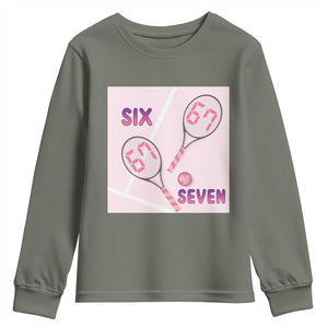 Funny Six Seven Tennis Meme Youth Sweatshirt Valentine For Women TS12 Military Green Print Your Wear