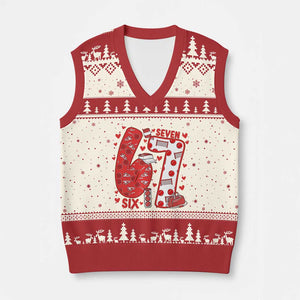 Six Seven Tennis Meme V-Neck Knit Sweater Vest Funny Gen Alpha Valentine TS12 Beige Red Print Your Wear