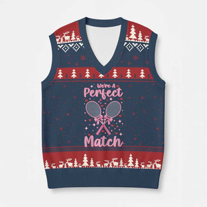 We Are A Perfect Match V-Neck Knit Sweater Vest Funny Tennis Valentines TS12 Navy Red Print Your Wear