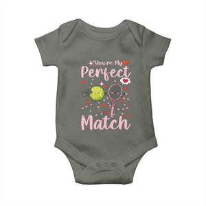 You Are My Perfect Match Baby Onesie Gift For Tennis Couple TS12 Military Green Print Your Wear