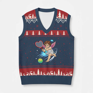 Funny Cupid Tennis Player V-Neck Knit Sweater Vest Valentines Day Gift TS12 Navy Red Print Your Wear