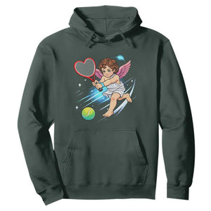 Funny Cupid Tennis Player Hoodie Valentines Day Gift TS12 Dark Forest Green Print Your Wear