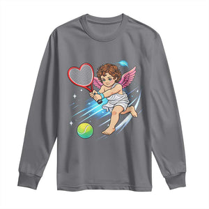 Funny Cupid Tennis Player Long Sleeve Shirt Valentines Day Gift TS12 Charcoal Print Your Wear