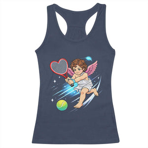 Funny Cupid Tennis Player Racerback Tank Top Valentines Day Gift TS12 Navy Print Your Wear