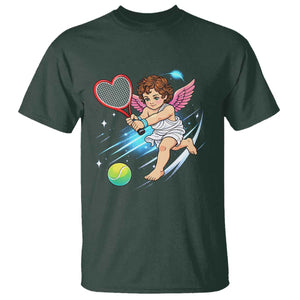 Funny Cupid Tennis Player T Shirt Valentines Day Gift TS12 Dark Forest Green Print Your Wear