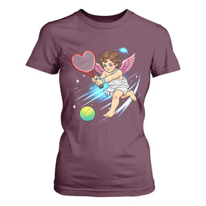 Funny Cupid Tennis Player T Shirt For Women Valentines Day Gift TS12 Maroon Print Your Wear