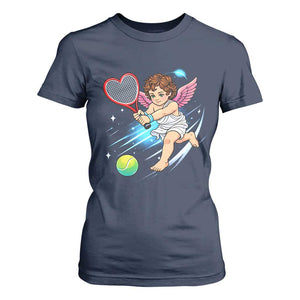 Funny Cupid Tennis Player T Shirt For Women Valentines Day Gift TS12 Navy Print Your Wear