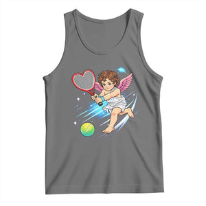 Funny Cupid Tennis Player Tank Top Valentines Day Gift TS12 Black Heather Print Your Wear