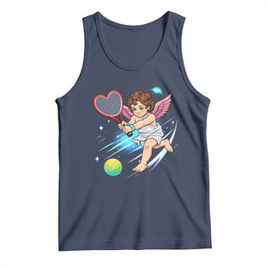 Funny Cupid Tennis Player Tank Top Valentines Day Gift TS12 Navy Print Your Wear