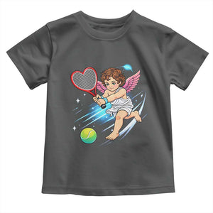 Funny Cupid Tennis Player Toddler T Shirt Valentines Day Gift TS12 Dark Heather Print Your Wear