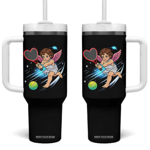 Funny Cupid Tennis Player Tumbler With Handle Valentines Day Gift TS12 One Size: 40 oz Black Print Your Wear
