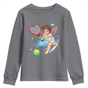 Funny Cupid Tennis Player Youth Sweatshirt Valentines Day Gift TS12 Charcoal Print Your Wear