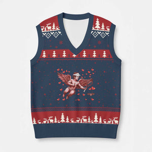 Cute Cupid Tennis Angel V-Neck Knit Sweater Vest Valentines Day Gift TS12 Navy Red Print Your Wear