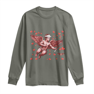 Cute Cupid Tennis Angel Long Sleeve Shirt Valentines Day Gift TS12 Military Green Print Your Wear