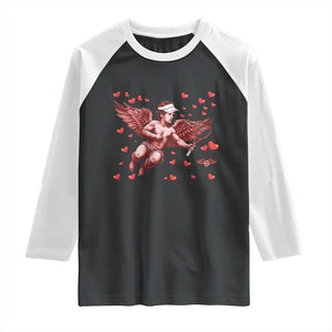 Cute Cupid Tennis Angel Raglan Shirt Valentines Day Gift TS12 Black White Print Your Wear