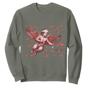 Cute Cupid Tennis Angel Sweatshirt Valentines Day Gift TS12 Military Green Print Your Wear