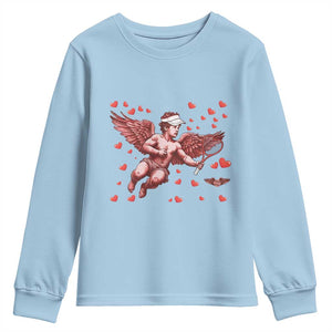Cute Cupid Tennis Angel Youth Sweatshirt Valentines Day Gift TS12 Light Blue Print Your Wear