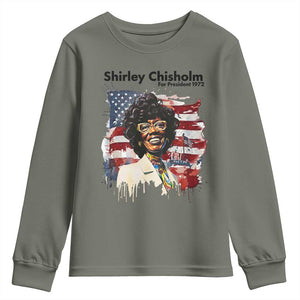 Shirley Chisholm For President 1972 With American Flag Youth Sweatshirt TS12 Military Green Print Your Wear