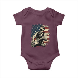Vintage Abraham Lincoln Playing Electric Guitar Baby Onesie Patriotic Rocker Gift TS12 Maroon Print Your Wear
