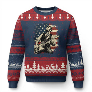 Vintage Abraham Lincoln Playing Electric Guitar Ugly Christmas Sweater Patriotic Rocker Gift TS12 Navy Red Print Your Wear