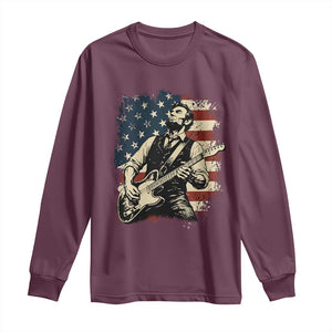 Vintage Abraham Lincoln Playing Electric Guitar Long Sleeve Shirt Patriotic Rocker Gift TS12 Maroon Print Your Wear