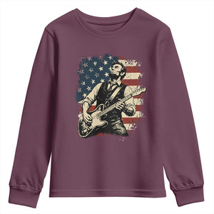 Vintage Abraham Lincoln Playing Electric Guitar Youth Sweatshirt Patriotic Rocker Gift TS12 Maroon Print Your Wear
