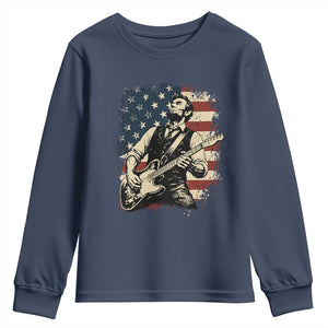 Vintage Abraham Lincoln Playing Electric Guitar Youth Sweatshirt Patriotic Rocker Gift TS12 Navy Print Your Wear